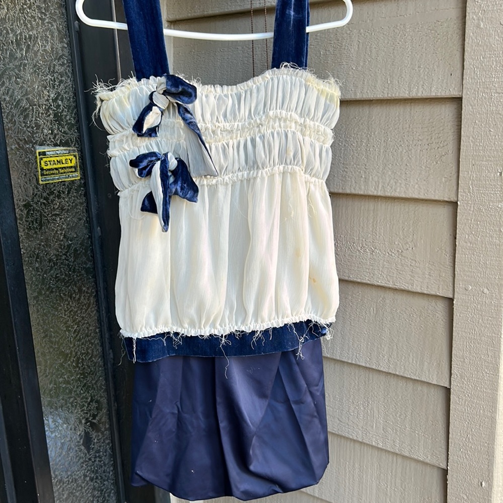 TWIST italianbrand S6 US tulle top wth velvet steing&bows Bloon skirt navy satin